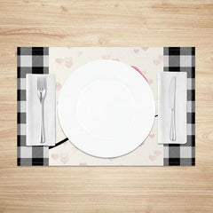 Lofaris Valentine’s Day Pink Heart and Love Set of 4 Placemats Black White Buffalo Plaid Table Decor