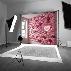 Lofaris Valentine’s Day Pink Hearts Wall Photography Backdrop Neon Light Romantic Love Photo Prop Sweet Room Decor