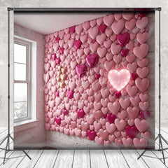 Lofaris Valentine’s Day Pink Hearts Wall Photography Backdrop Neon Light Romantic Love Photo Prop Sweet Room Decor