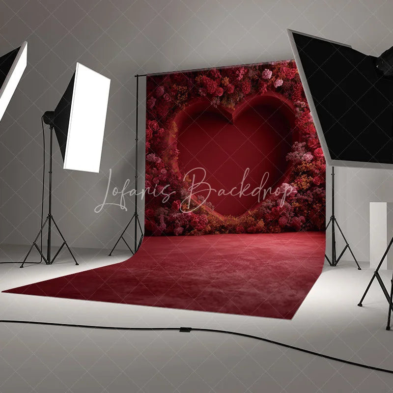 Lofaris Valentines Day Red Heart Flower Wall Backdrop Romantic Rose Photography Background