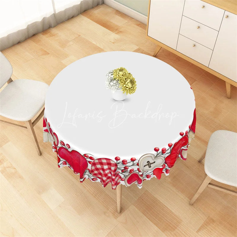 Lofaris Valentines Day Red Heart Round Tablecloth Romantic Plaid Love Pattern Table Cover for Wedding