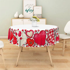 Lofaris Valentines Day Red Heart Round Tablecloth Romantic Plaid Love Pattern Table Cover for Wedding
