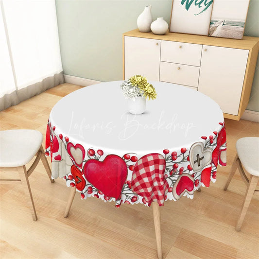 Lofaris Valentines Day Red Heart Round Tablecloth Romantic Plaid Love Pattern Table Cover for Wedding