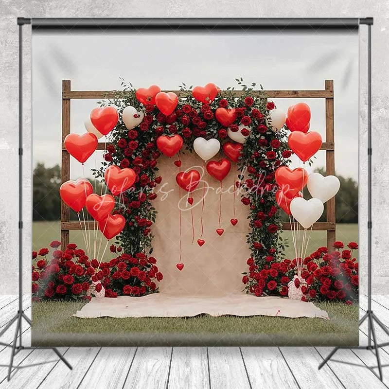 Valentine's Day Red Roses Backdrop, Heart Balloons Wooden Arch ...