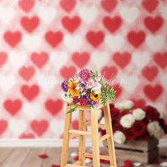 Lofaris Valentine’s Day Red White Roses Photography Backdrop Blurred Heart Pattern Wooden Floor Photo Prop Romantic Floral Decor