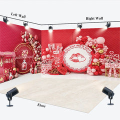 Lofaris Valentine’s Day Room Set Backdrop Red Balloon Arch Kiss Photography Background Romantic Gift Box Photo Prop