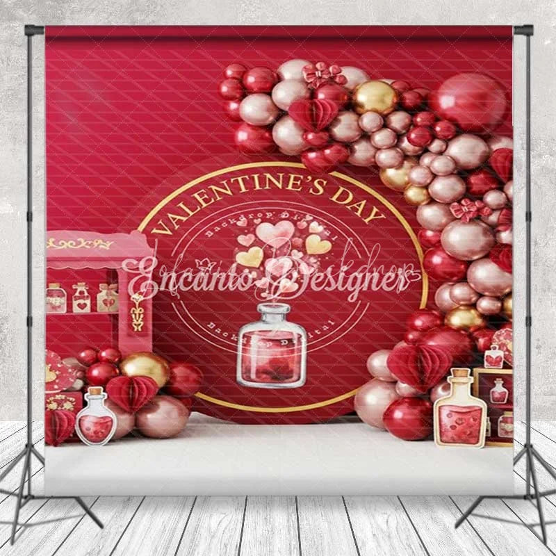 Lofaris Valentine’s Day Room Set Backdrop Red Balloon Arch Kiss Photography Background Romantic Gift Box Photo Prop