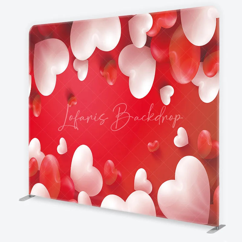 Lofaris Valentine’s Day Tension Fabric Backdrop 3D Red and White Hearts Romantic Background