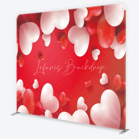 Lofaris Valentine’s Day Tension Fabric Backdrop 3D Red and White Hearts Romantic Background