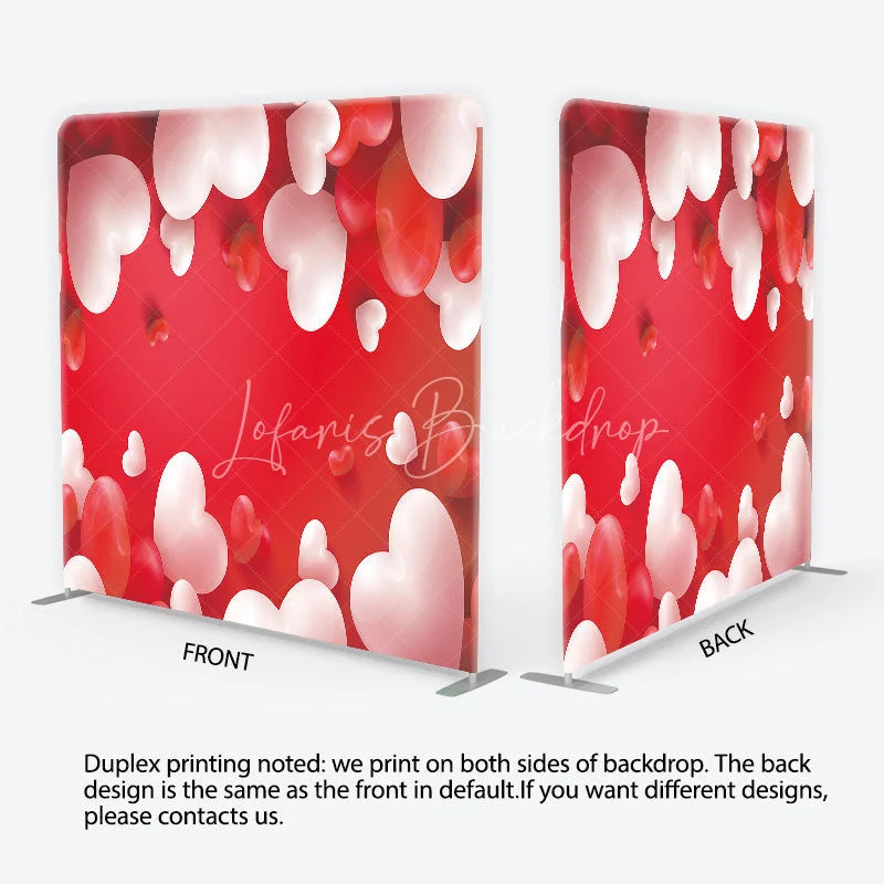 Lofaris Valentine’s Day Tension Fabric Backdrop 3D Red and White Hearts Romantic Background