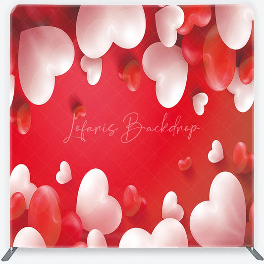 Lofaris Valentine’s Day Tension Fabric Backdrop 3D Red and White Hearts Romantic Background