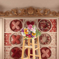 Lofaris Valentine’s Day Tic Tac Toe Photography Backdrop Romantic Love Game Floral Wreath Photo Prop Gold Cherub Decor