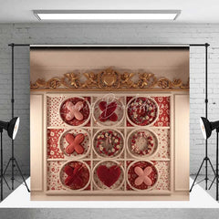 Lofaris Valentine’s Day Tic Tac Toe Photography Backdrop Romantic Love Game Floral Wreath Photo Prop Gold Cherub Decor