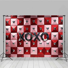 Lofaris Valentine’s Day XOXO Photography Backdrop Red Pink Geometric Tiles Silver Hearts Photo Prop Modern Love Decor