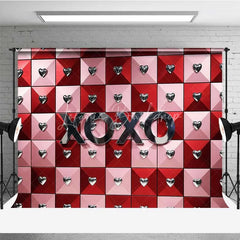 Lofaris Valentine’s Day XOXO Photography Backdrop Red Pink Geometric Tiles Silver Hearts Photo Prop Modern Love Decor