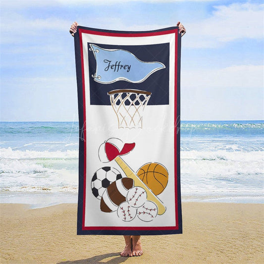 Lofaris Various Balls Basket Flag Custom Name Beach Towel