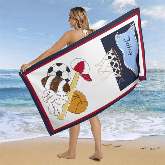 Lofaris Various Balls Basket Flag Custom Name Beach Towel