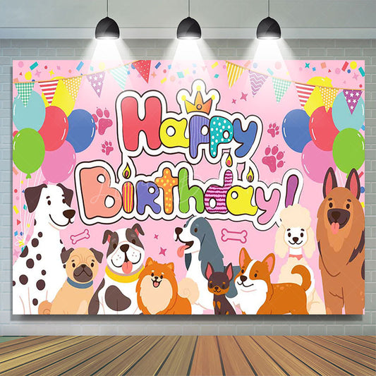 Lofaris Various Colorful Pet Balloon Happy Birthday Backdrop
