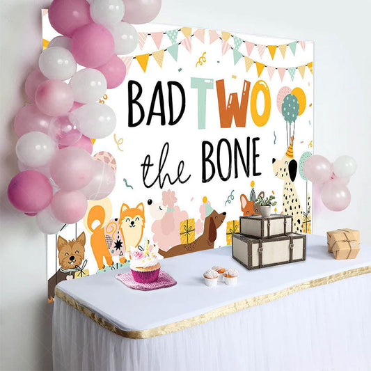 Lofaris Various Dogs Bad Two The Bone Happy Birthday Backdrop