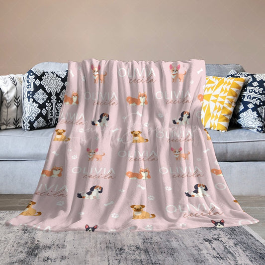 Lofaris Various Dogs Bones Paws Pink Custom Name Blanket