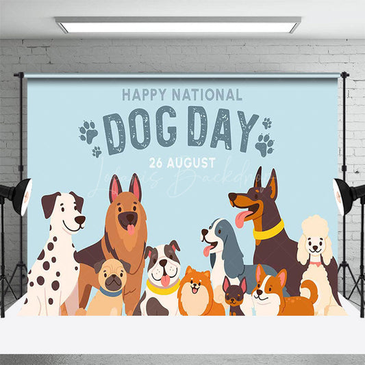 Lofaris Various Puppy Blue Happy National Dog Day Backdrop