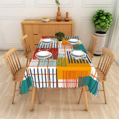 Lofaris Vibrant Abstract Geometric Pattern Rectangle Tablecloth with Grid Lines Modern Artistic Party Decor