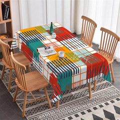 Lofaris Vibrant Abstract Geometric Pattern Rectangle Tablecloth with Grid Lines Modern Artistic Party Decor