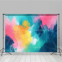 Lofaris Vibrant Abstract Photography Backdrop with Dynamic Teal Pink Yellow and Orange Brushstrokes Artistic Studio Decor