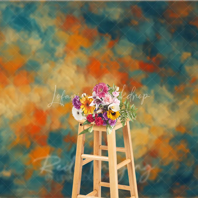 Lofaris Vibrant Abstract Textured Photography Backdrop Painterly Teal Orange Cream Brushstrokes Art Style