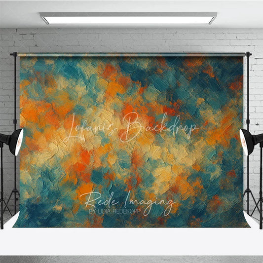 Lofaris Vibrant Abstract Textured Photography Backdrop Painterly Teal Orange Cream Brushstrokes Art Style
