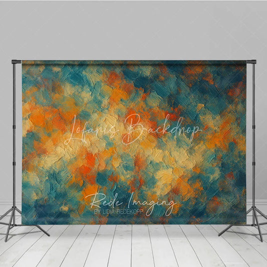 Lofaris Vibrant Abstract Textured Photography Backdrop Painterly Teal Orange Cream Brushstrokes Art Style