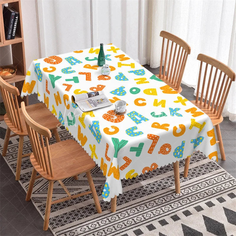 Lofaris Vibrant Alphabet Letters Rectangle Tablecloth Playful Educational Design for Kids Birthday Party