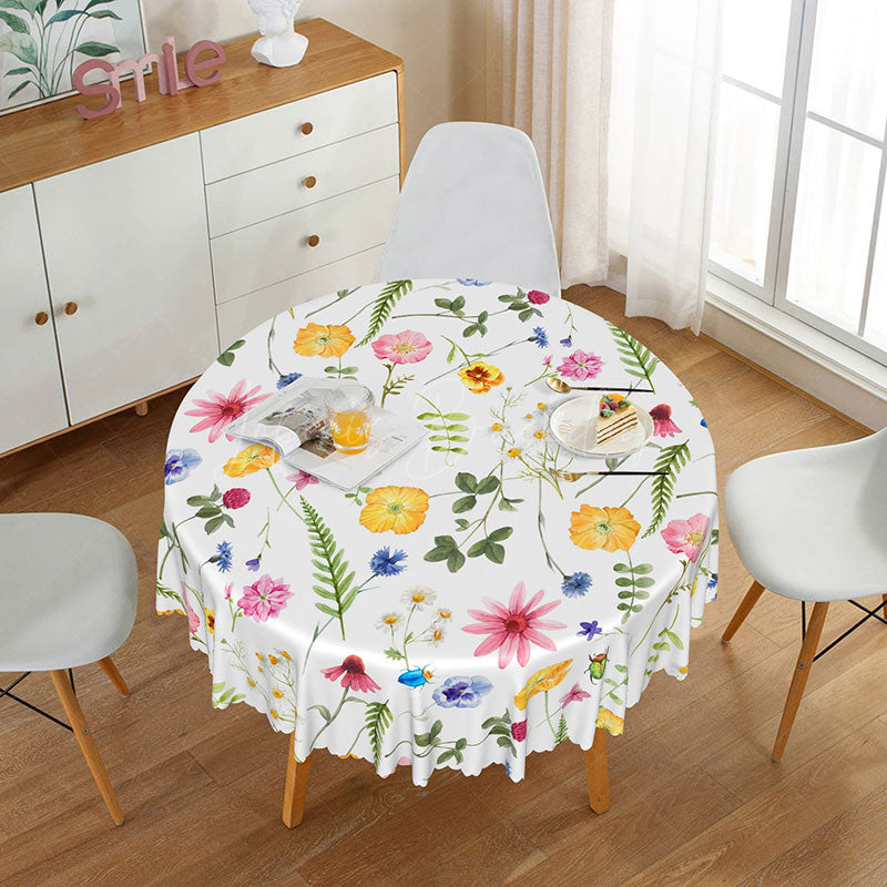 Lofaris Vibrant and Colorful Floral Round Tablecloth Modern Botanical Design for Spring Summer Parties