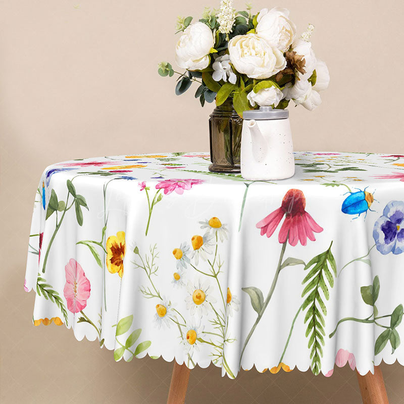 Lofaris Vibrant and Colorful Floral Round Tablecloth Modern Botanical Design for Spring Summer Parties