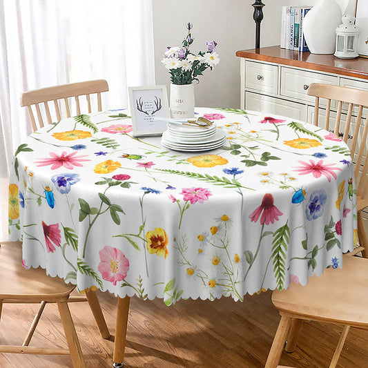 Lofaris Vibrant and Colorful Floral Round Tablecloth Modern Botanical Design for Spring Summer Parties