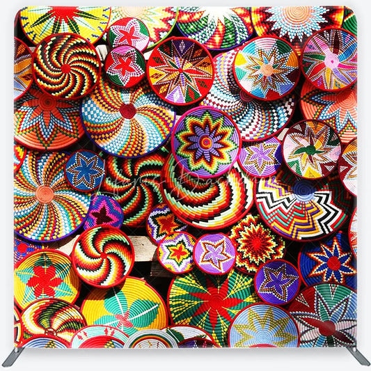 Lofaris Vibrant and Colorful Woven Ethnic Patterns Square Double-Sided Backdrop featuring Geometric Spirals Stars