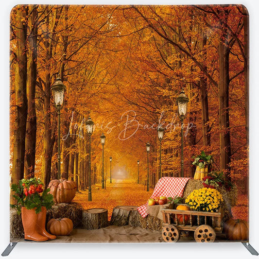 Lofaris Vibrant Autumn Forest Path Square Double-Sided Backdrop Rustic Fall Harvest Party Decor