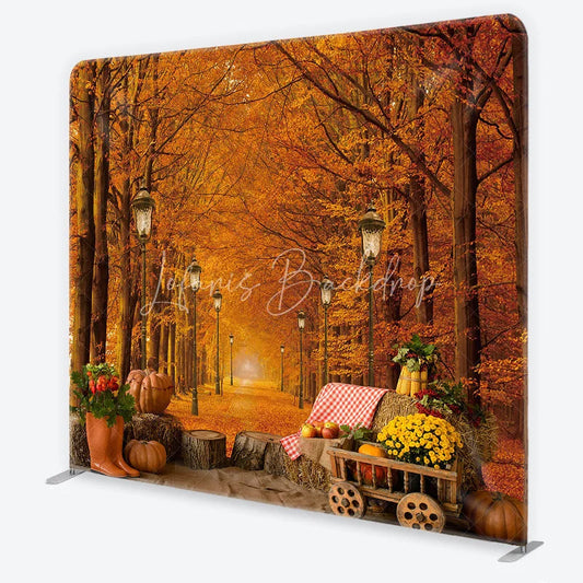 Lofaris Vibrant Autumn Forest Path Square Double-Sided Backdrop Rustic Fall Harvest Party Decor