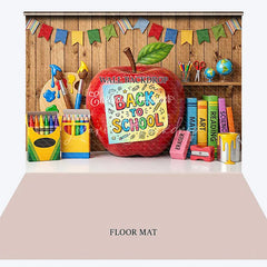 Lofaris Vibrant Back to School Combo Set Backdrop with Red Apple Classroom Supplies and Bunting Flags Decor