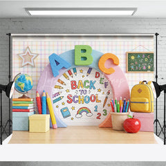 Lofaris Vibrant Back to School Photography Backdrop with ABC Letters Colorful Pencils and Classroom Elements