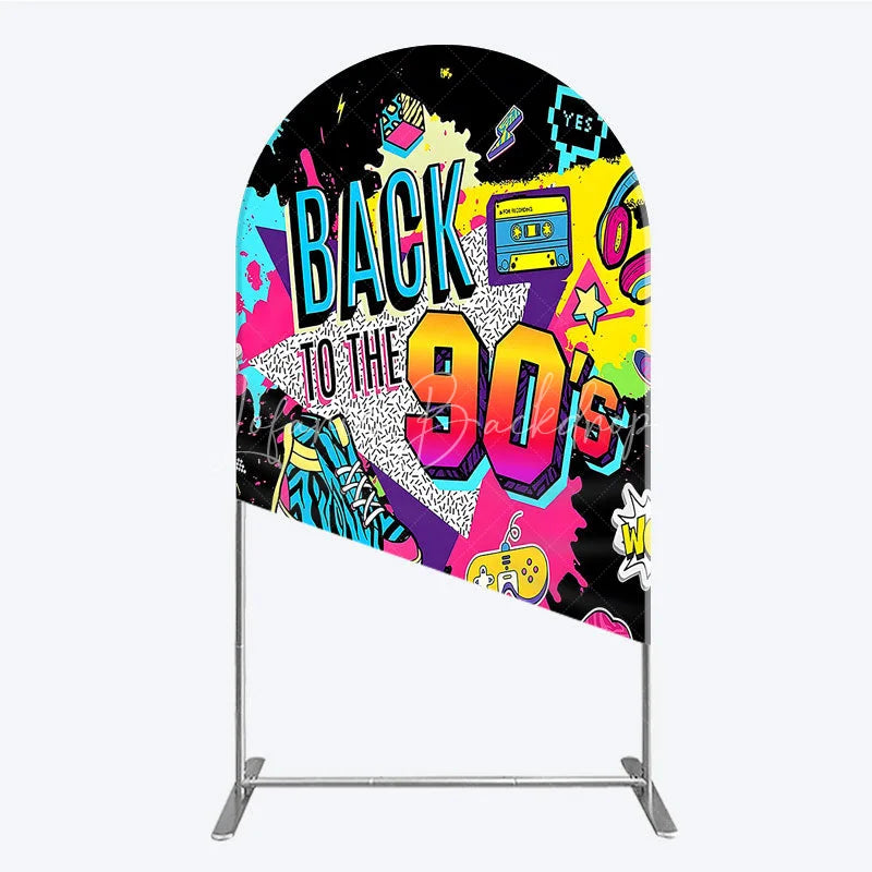 Lofaris Vibrant Back to the 90s Arch Backdrop Retro Skateboard and Cassette Tape Party Decor