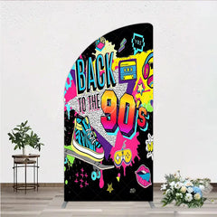 Lofaris Vibrant Back to the 90s Half Moon Arch Backdrop Retro Skateboard and Cassette Tape Party Decor
