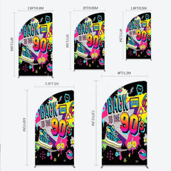 Lofaris Vibrant Back to the 90s Half Moon Arch Backdrop Retro Skateboard and Cassette Tape Party Decor