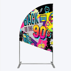 Lofaris Vibrant Back to the 90s Half Moon Arch Backdrop Retro Skateboard and Cassette Tape Party Decor