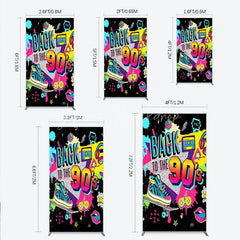 Lofaris Vibrant Back to the 90s Rectangle Backdrop Retro Skateboard and Cassette Tape Party Decor