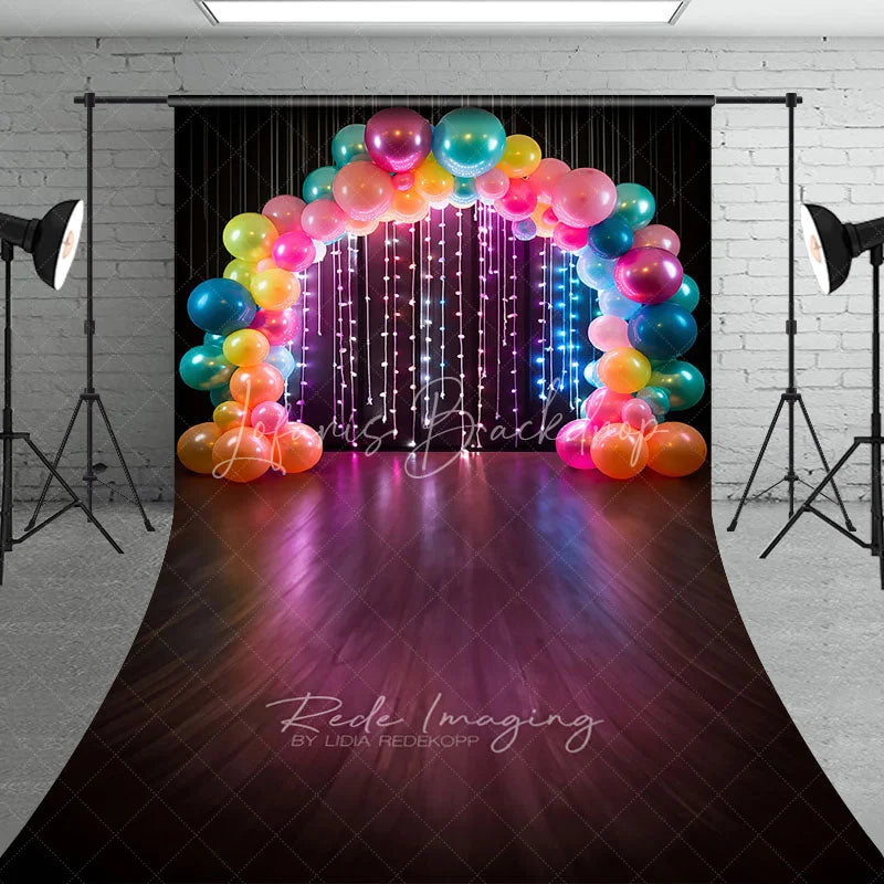 Lofaris Vibrant Balloon Arch and Lights Sweep Photo Backdrop Colorful Birthday Party Photography Background