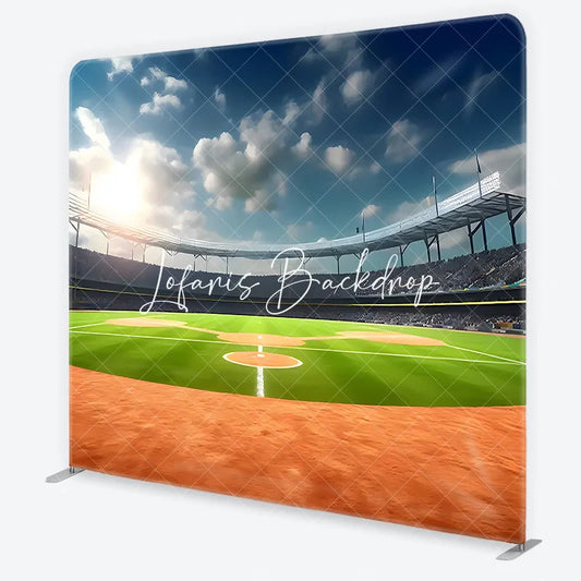 Lofaris Vibrant Baseball Stadium Green Field Square Double-Sided Backdrop Sunny Sports Event Photography Prop