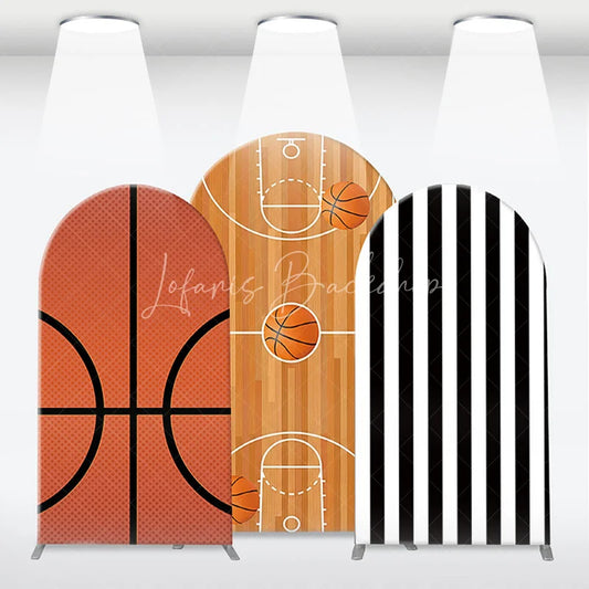 Lofaris Vibrant Basketball Court and Referee Stripe Arch Backdrop Kit Sports Theme Birthday Party Decoration
