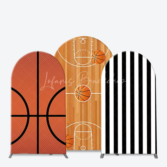 Lofaris Vibrant Basketball Court and Referee Stripe Arch Backdrop Kit Sports Theme Birthday Party Decoration
