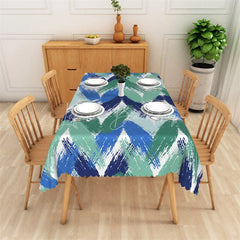 Lofaris Vibrant Blue and Green Brushstroke Chevron Rectangle Tablecloth Modern Abstract Pattern for Dining Decor